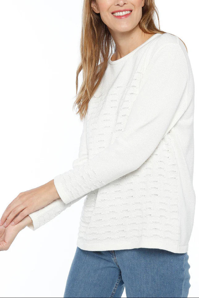 Pull femme maille fantaisie coton blanc