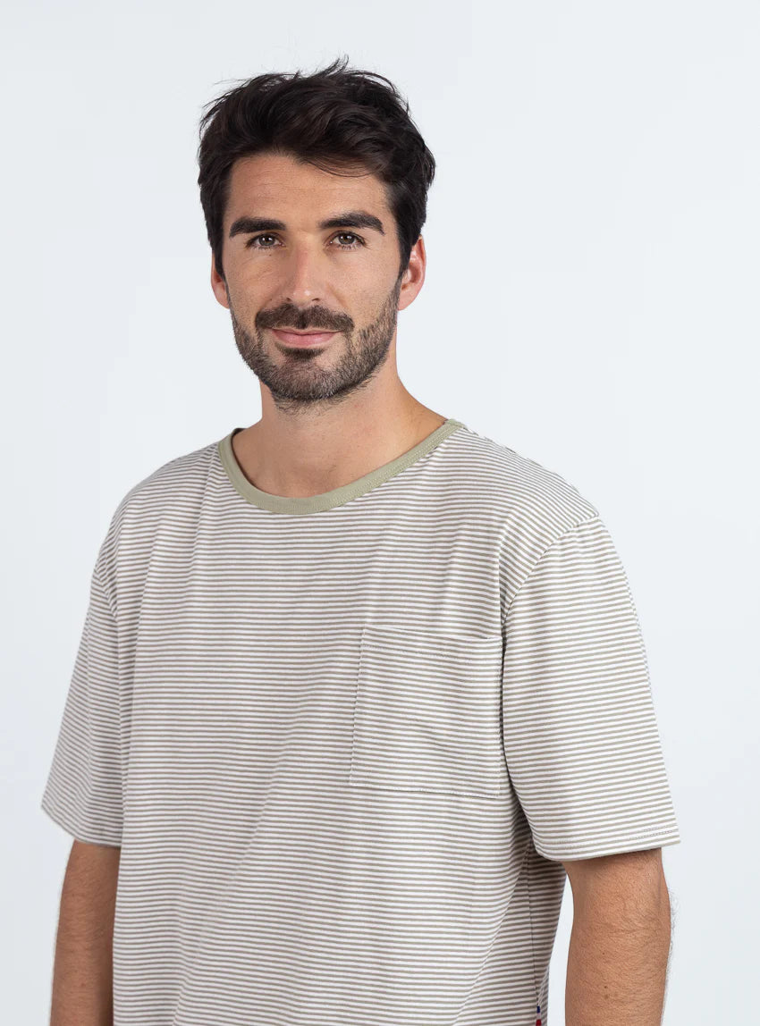 Pyjashort homme en coton rayé vert tilleul