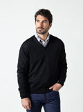 Pull homme col v  100% laine mérinos Noir
