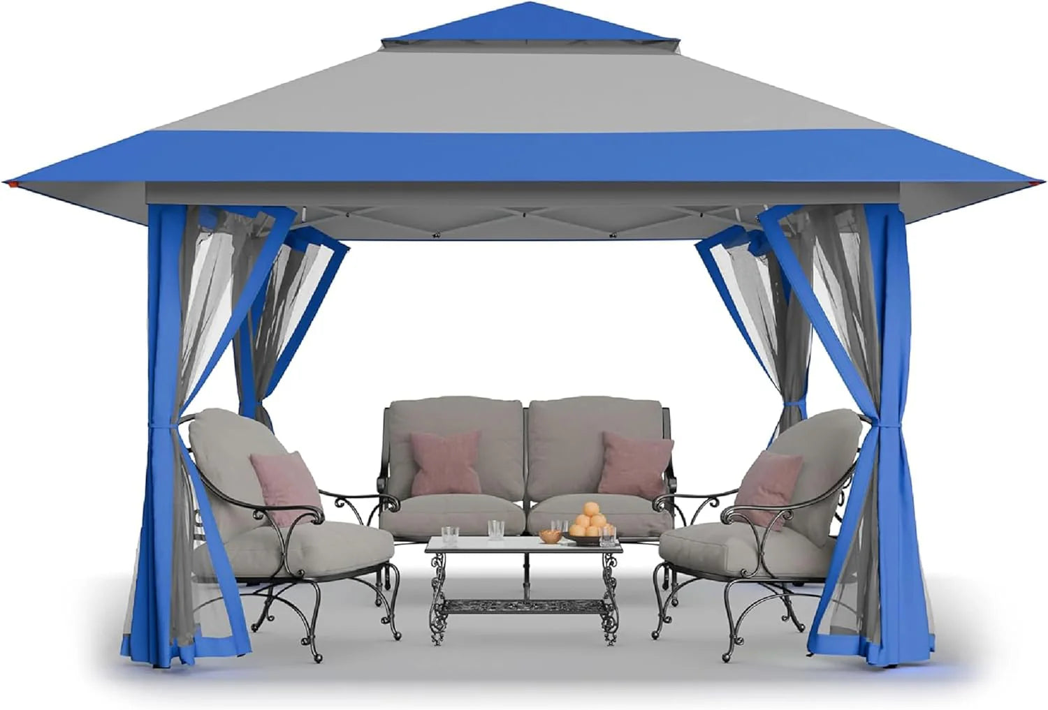 CROWN SHADES 13x13 Pop Up Gazebo, Canopy Tent, Gazebos on Clearance - Outdoor Gazebo for Backyard & Patio Furniture - Carpa Pop Up Tent with Wheeled STO-N-Go Cover Bag (Beige & Coffee)