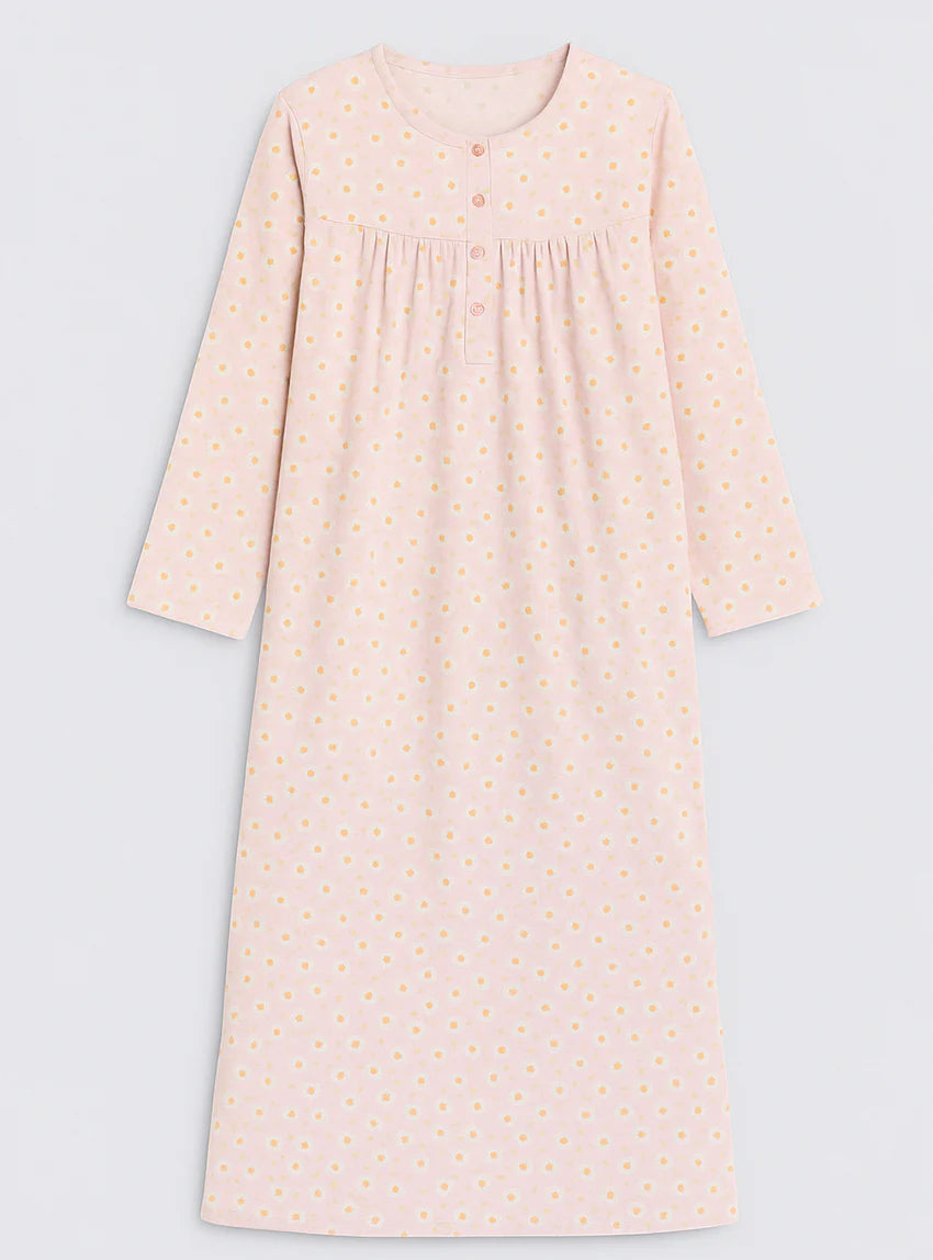 Chemise de nuit femme en coton rose fleur
