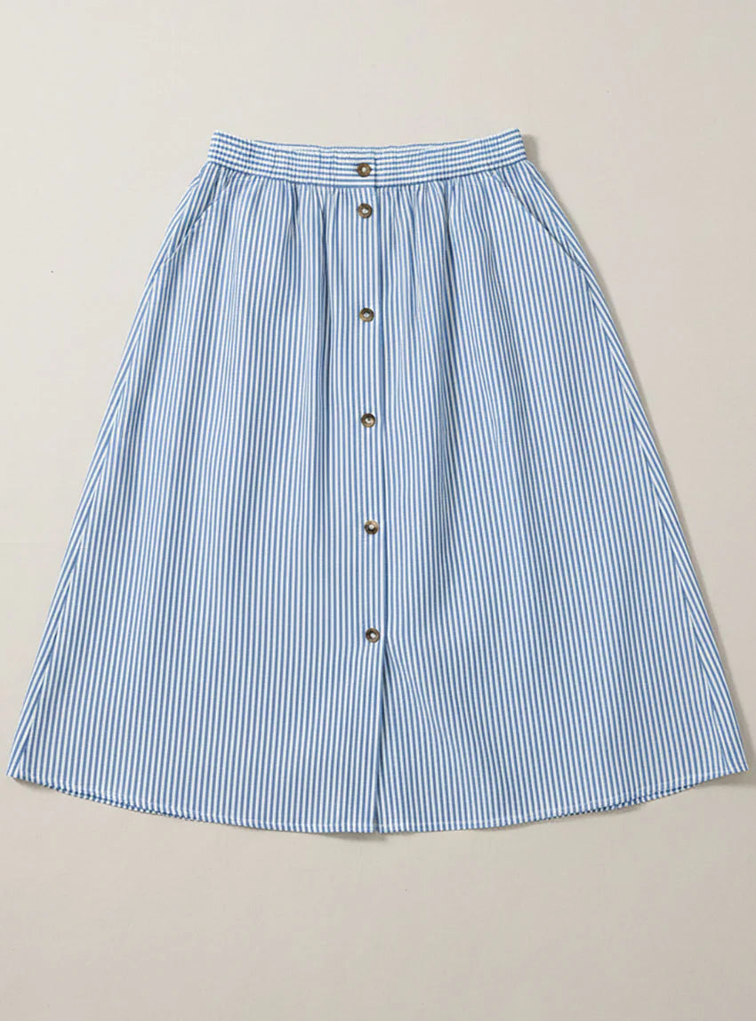 Jupe femme ample en coton et lin rayé bleu