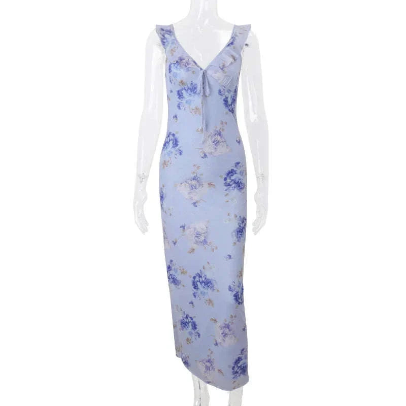 Robe Maxi Dos Nu Plongeant Fleurie Mode Été