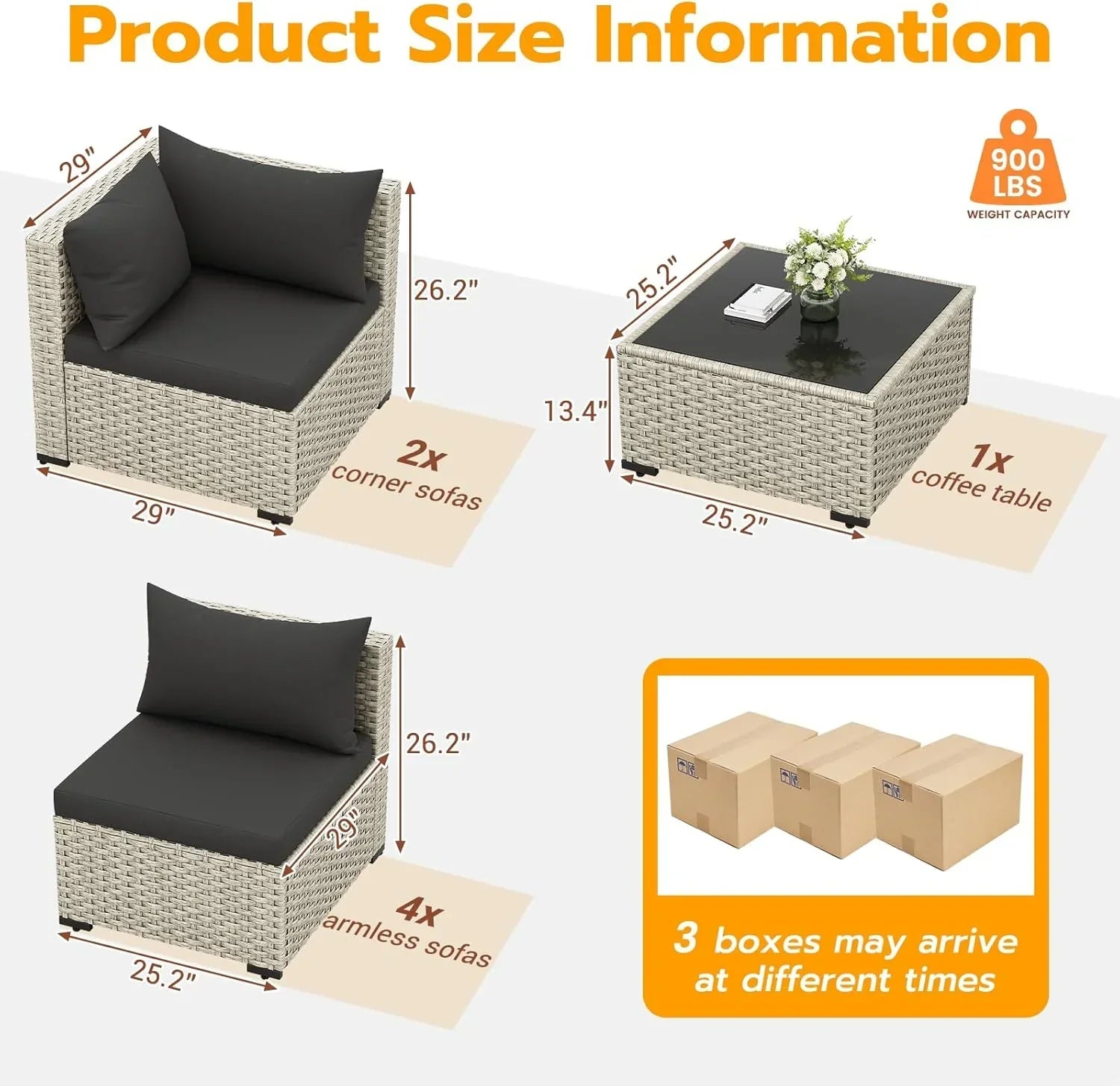 UDPATIO Outdoor Patio Furniture Set 7-Piece PE Wicker Sectional Sofa Outdoor Conversation Set