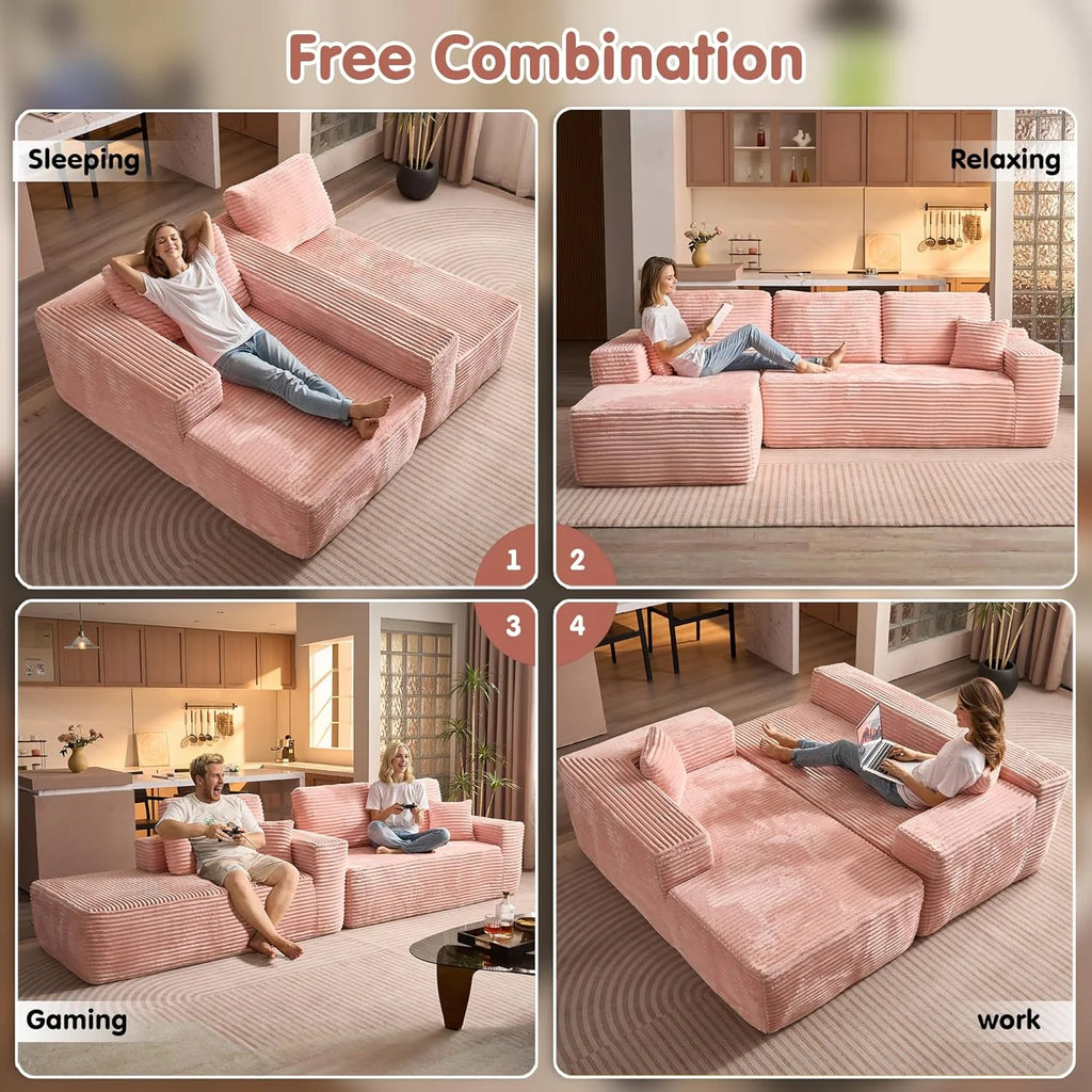 ovios 104 Cloud Sectional Couch with L-Shape Chaise,Modern Modular Sofa with Deep Seat, Upholstered Couches for Living Room Bedroom,No Assembly Required, Grey (Plush Corduroy Fabric)