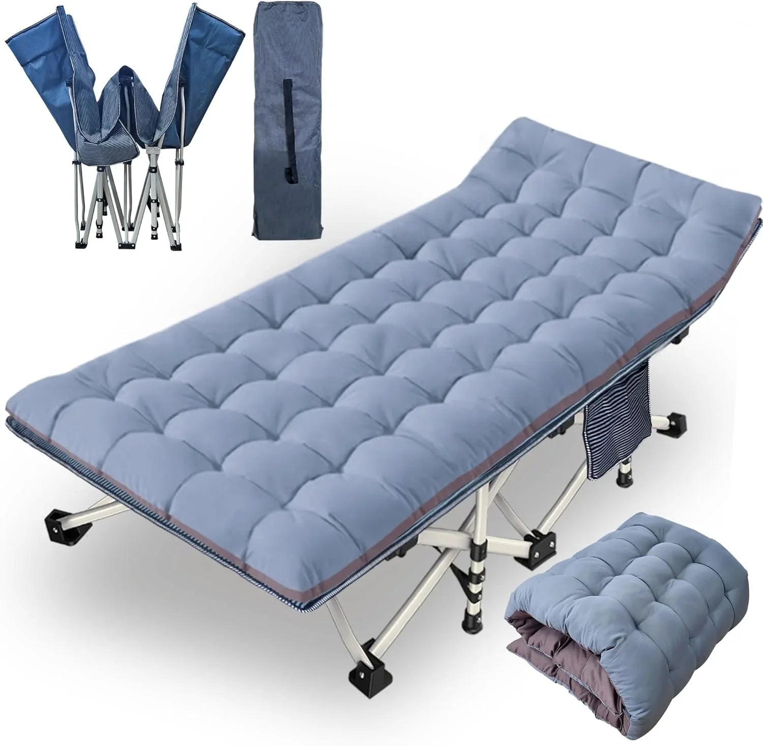 2-Pack Camping Cots with Mattress Comfortable Folding Bed Heavy Duty Baby Cot