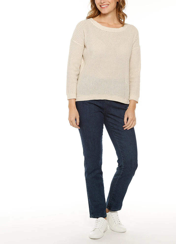 Pull femme coton ajouré beige lin