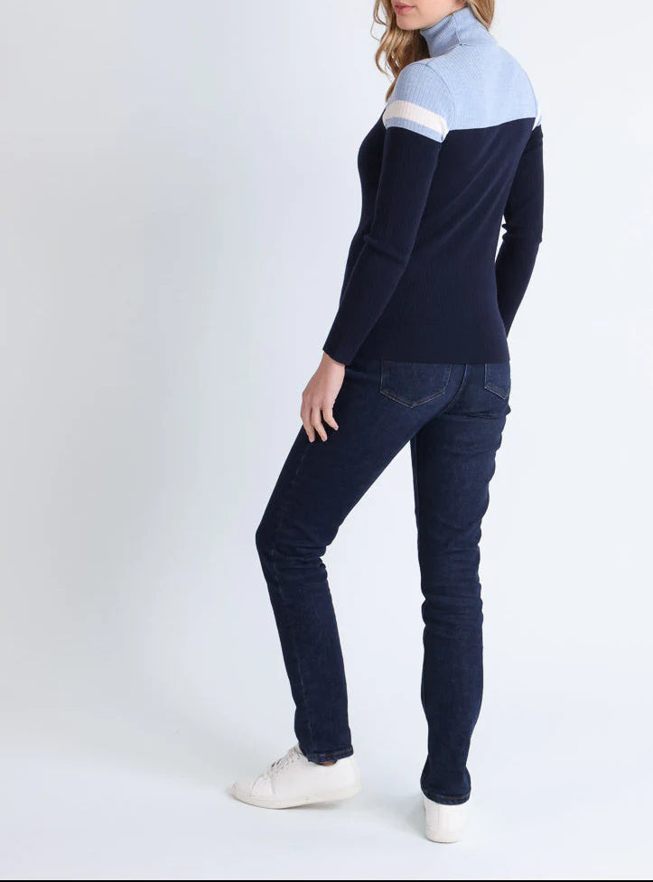 Pull chaussette col roulé en laine bleu