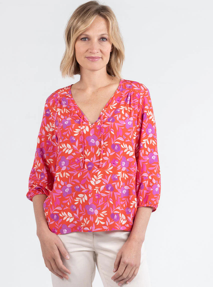 Blouse femme viscose floral rose violine