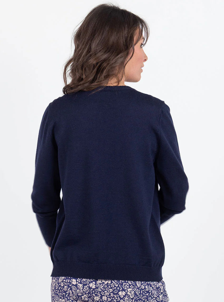 Cardigan femme en laine bleu marine