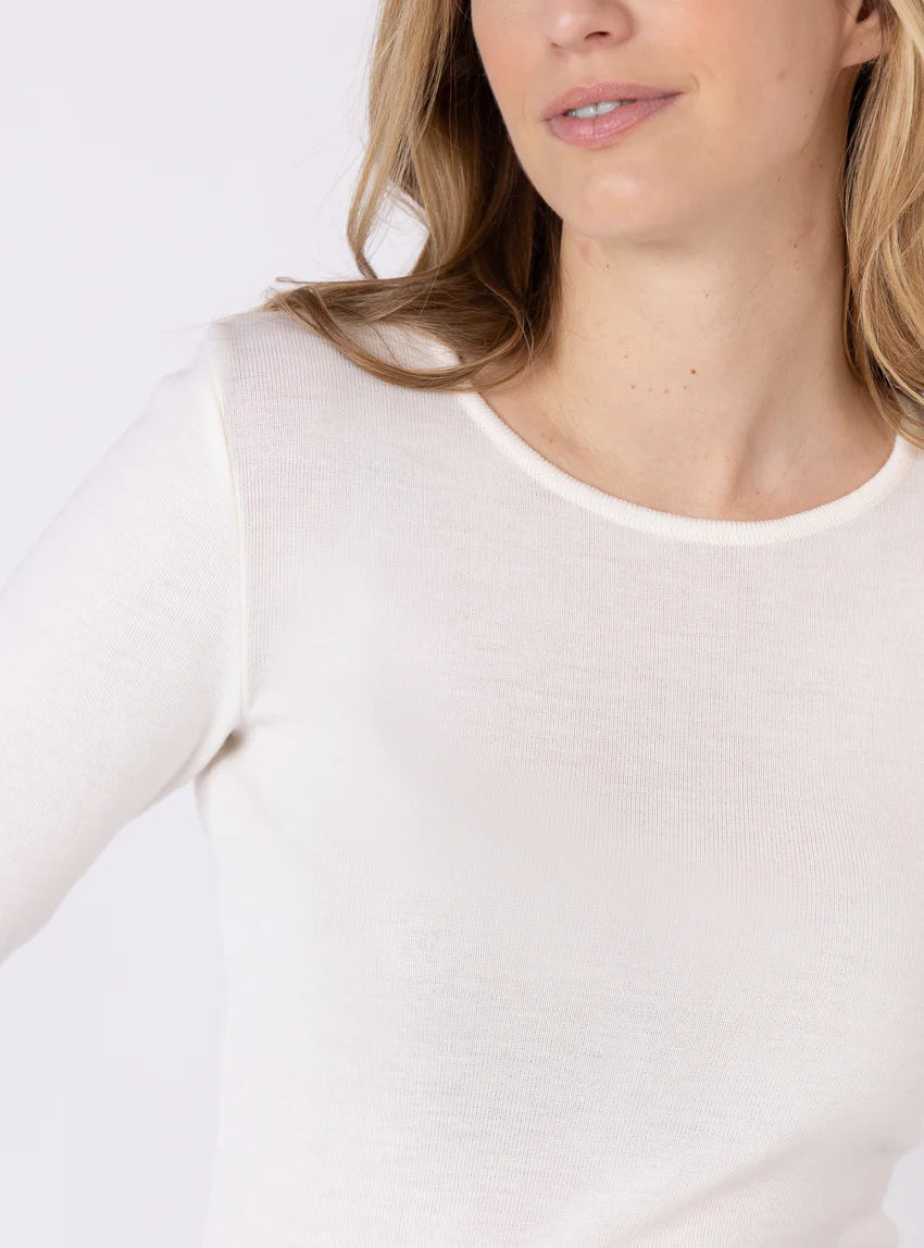 Tee-shirt thermique manches longues femme en laine merinos blanc naturel