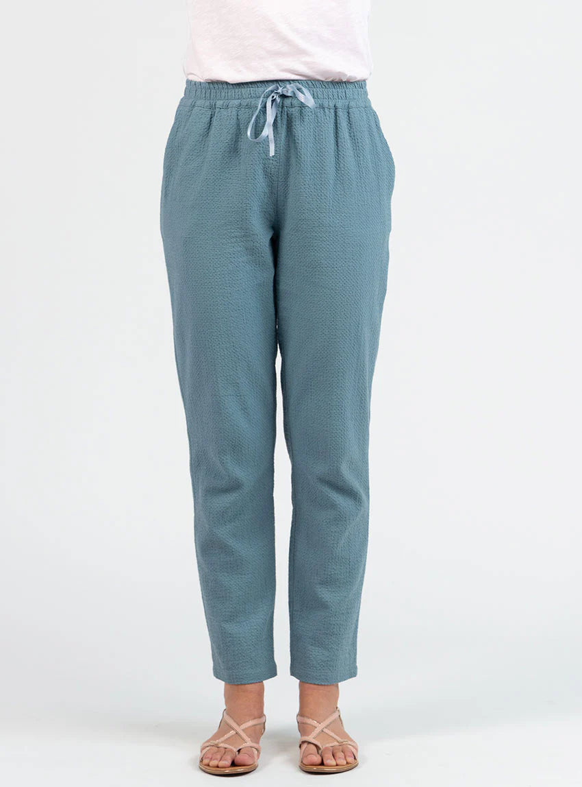 Pantalon femme coton gaufré vert littoral