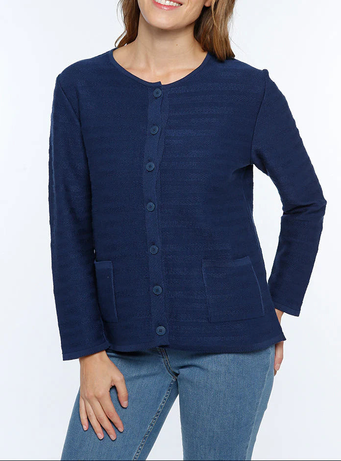 Cardigan femme en coton bleu marine