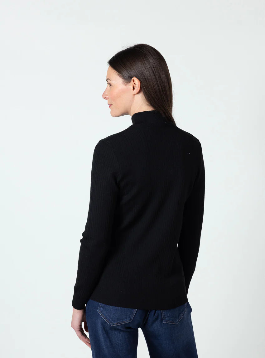 Pull chaussette femme col cheminee laine mérinos Noir