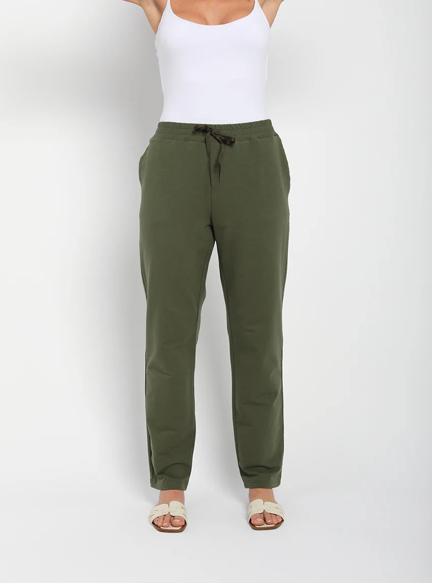 Pantalon femme coton molleton vert algue