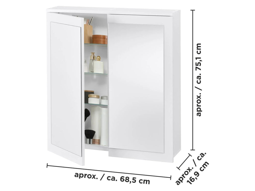 LIVARNO Armoire de toilette miroir Basel, 68,5 x 75,1 x 16,9 cm, blanche