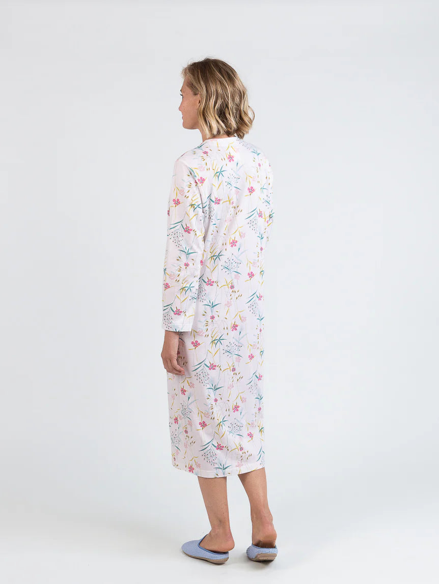 Chemise de nuit femme en coton floral rose poudre