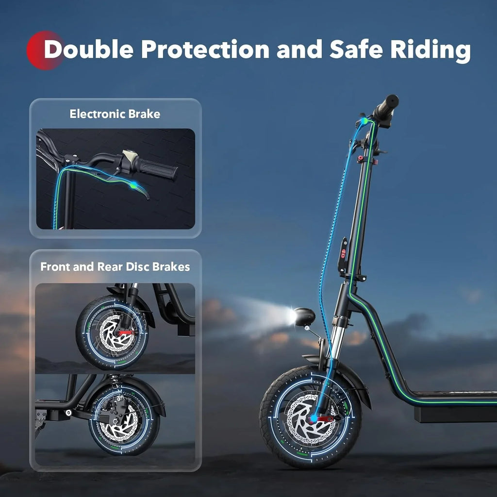 iScooter electric scooter with seat 28/19/15.6 mph top speed dual suspension scooter