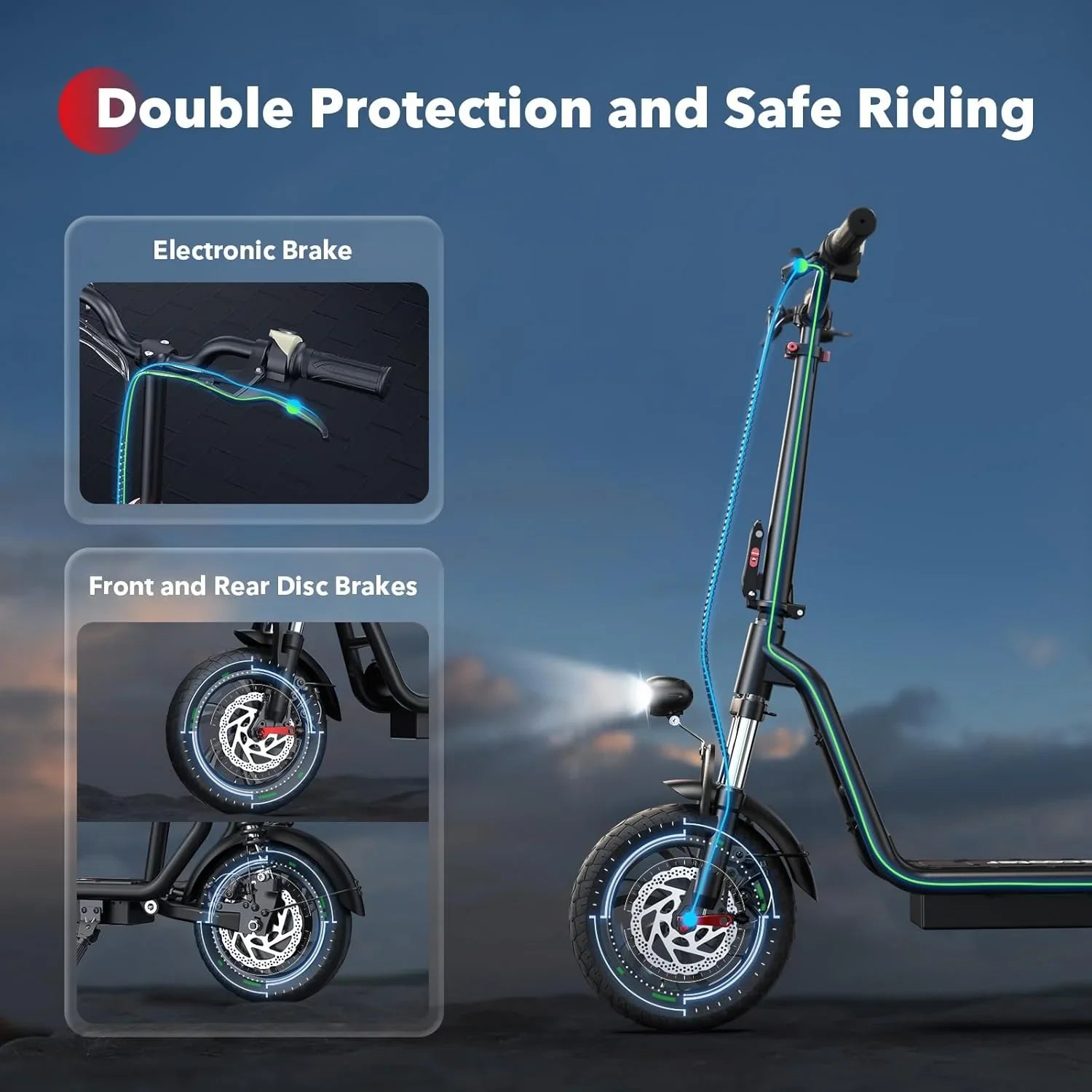 iScooter electric scooter with seat 28/19/15.6 mph top speed dual suspension scooter