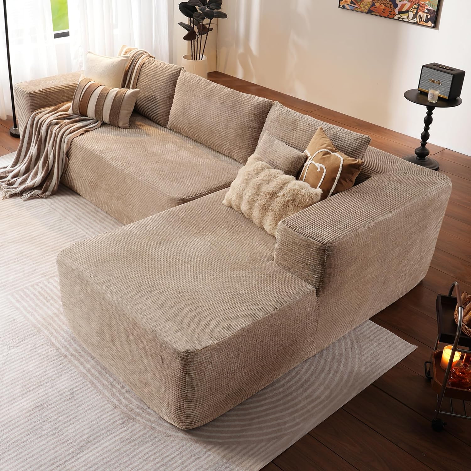 ovios 104 Cloud Sectional Couch with L-Shape Chaise,Modern Modular Sofa with Deep Seat, Upholstered Couches for Living Room Bedroom,No Assembly Required, Grey (Plush Corduroy Fabric)
