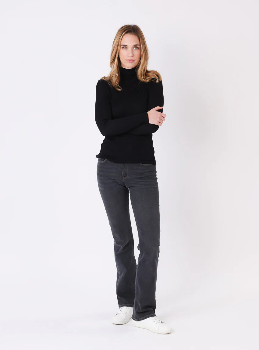 Pull chaussette col roulé laine et soie noir