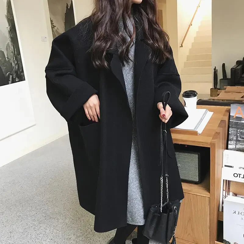 Manteau surdimensionné en mélange de laine avec poches et coupe décontractée