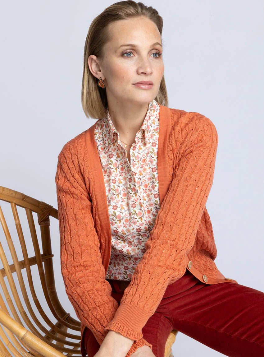 Gilet femme en laine mérinos orange tendre