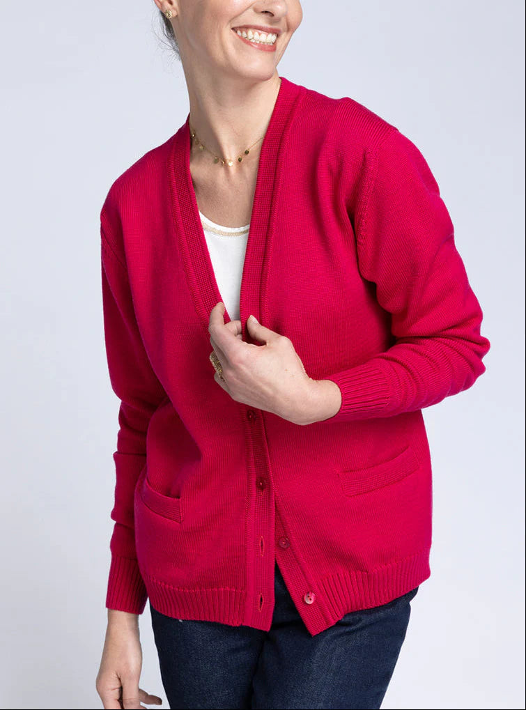 Gilet femme en laine rose rubis