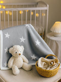 Plaid bébé étoiles 100% laine gris métal