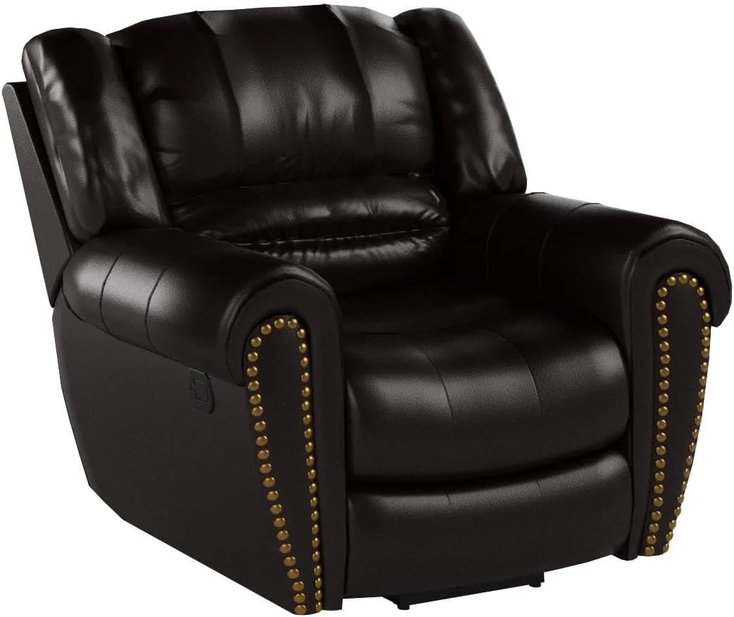 CANMOV Leather Recliner Chair, Classic and Traditional Manual Recliner Chair with Comfortable Arms and Back Single Sofa for Living Room, Nut Brown