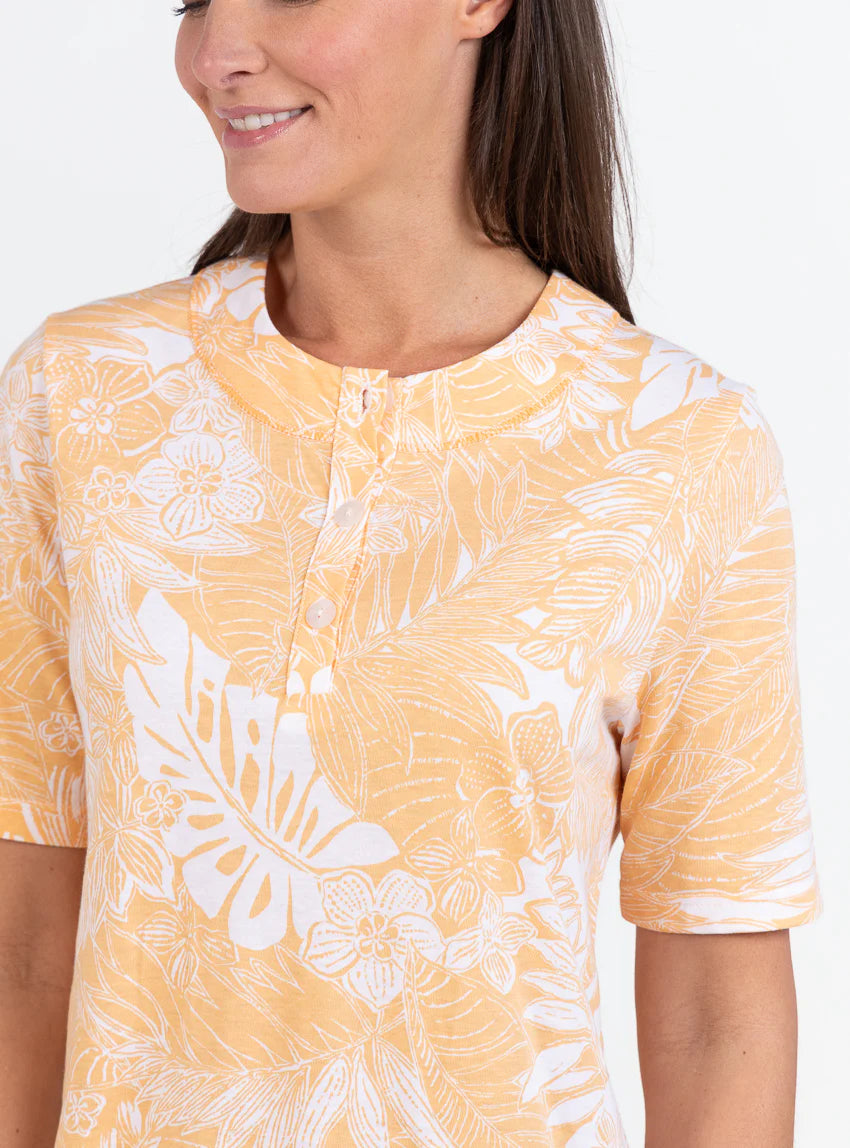 Chemise de nuit femme en coton jaune mangue