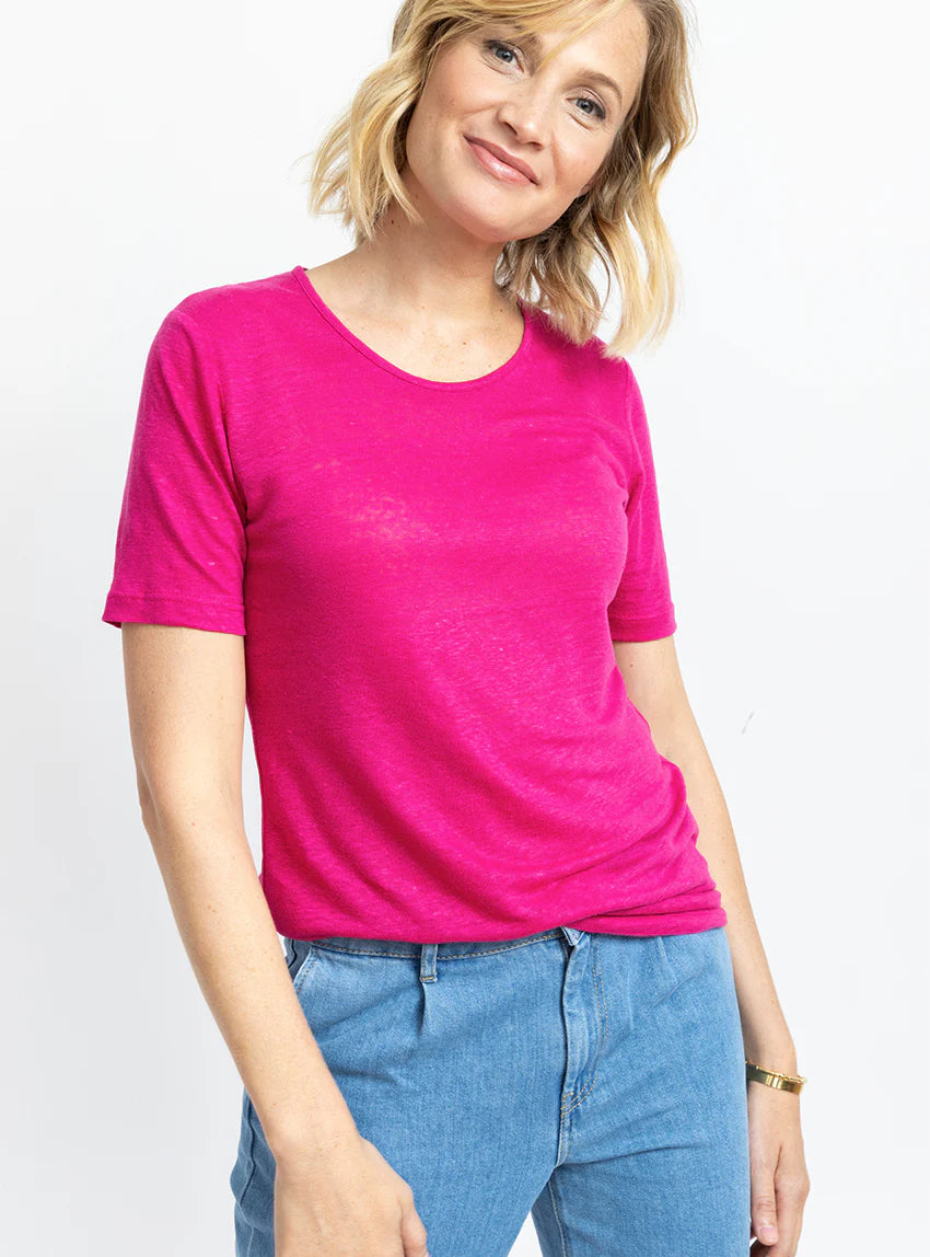Tee-shirt femme en lin rose vif