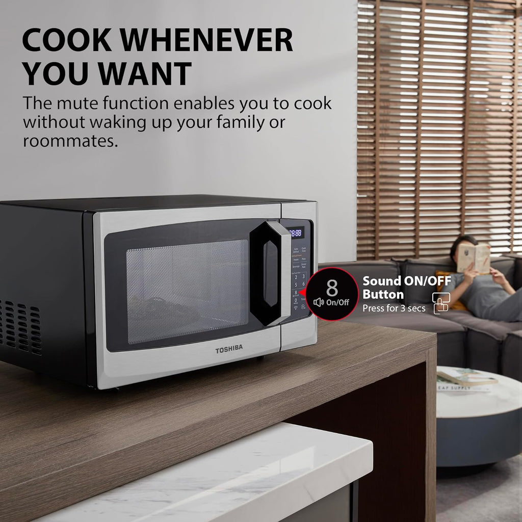 TOSHIBA 4-in-1 ML-EC42P(SS) Countertop Microwave Oven, Smart Sensor, Convection, Air Fryer Combo, Mute Function, Position Memory 13.6′′ Turntable, 1.5 Cu Ft, 1000W, Silver