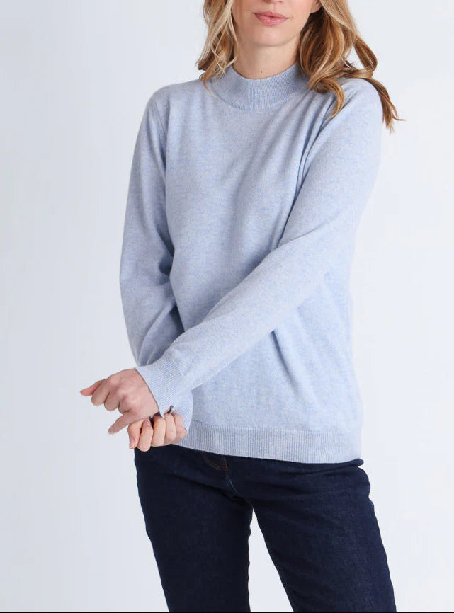 Pull col cheminée femme 100% cachemire Bleu Chambray