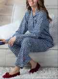 Pyjama femme bleu marine en coton