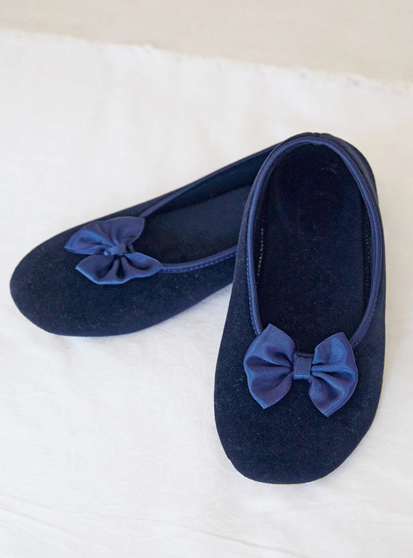 Chaussons ballerines femme en coton bleu marine