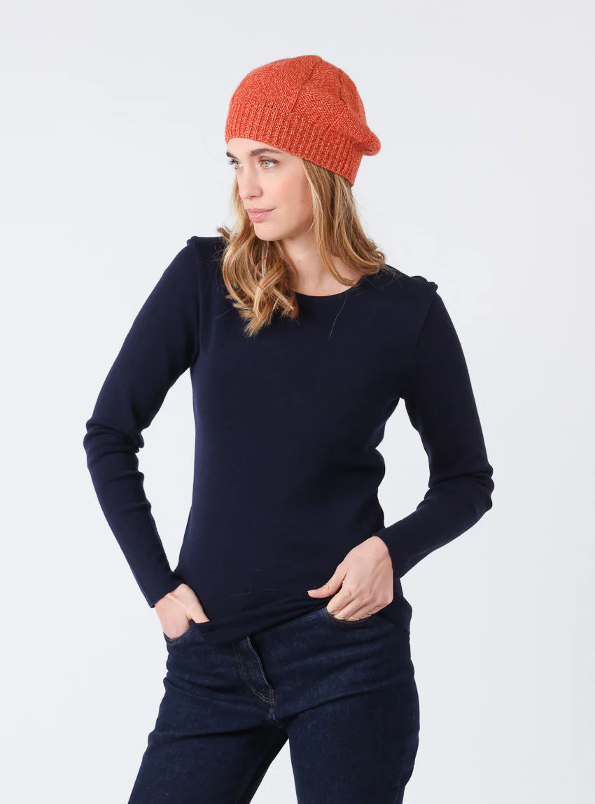 Béret femme en laine lambswool orange mouline