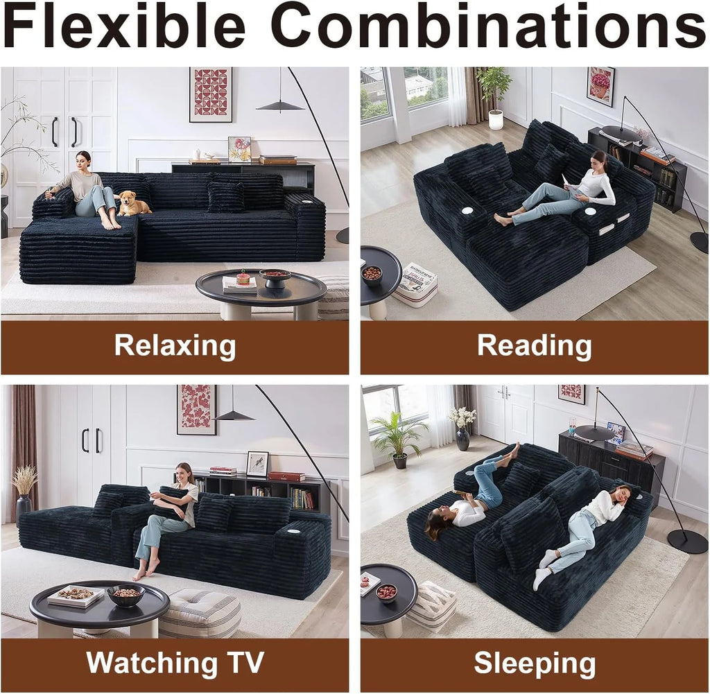 Cloud Sectional Couch with L-Shape Chaise Modern Modular Sofa Deep Seat Built-in Cup Holder