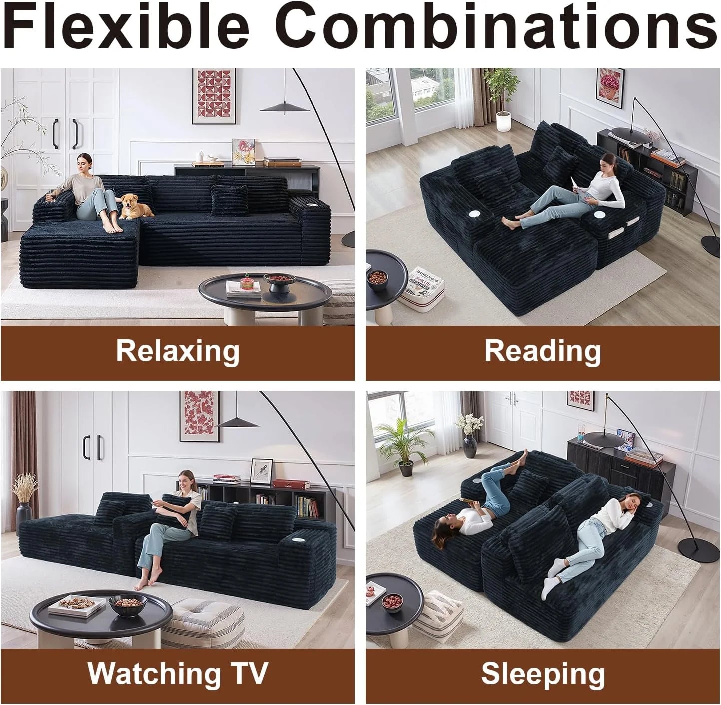 Cloud Sectional Couch with L-Shape Chaise Modern Modular Sofa Deep Seat Built-in Cup Holder