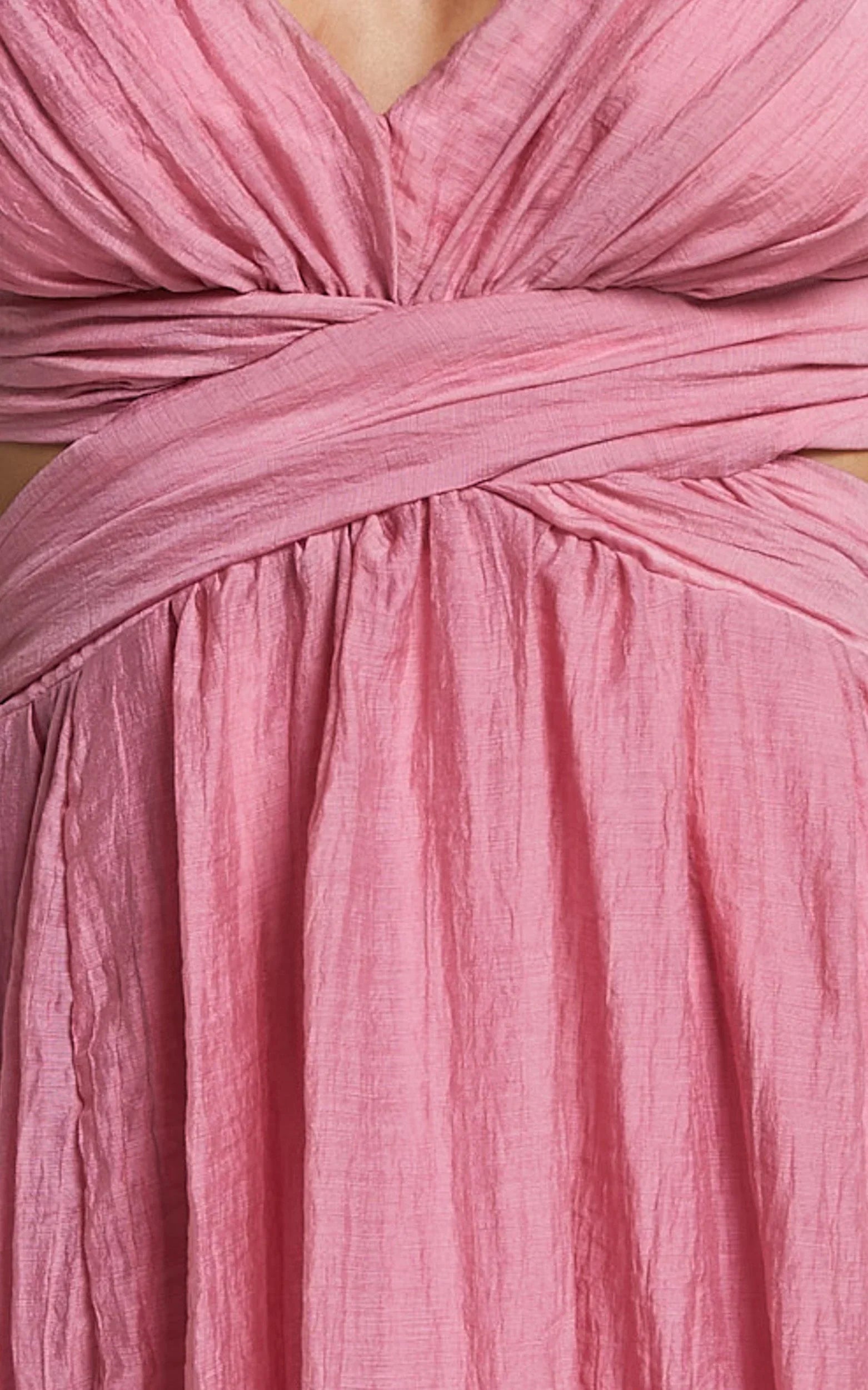 Marielly Midi Dress - Side Cut Out V Neck Ruffle Detail Sleeve Dress in Pink