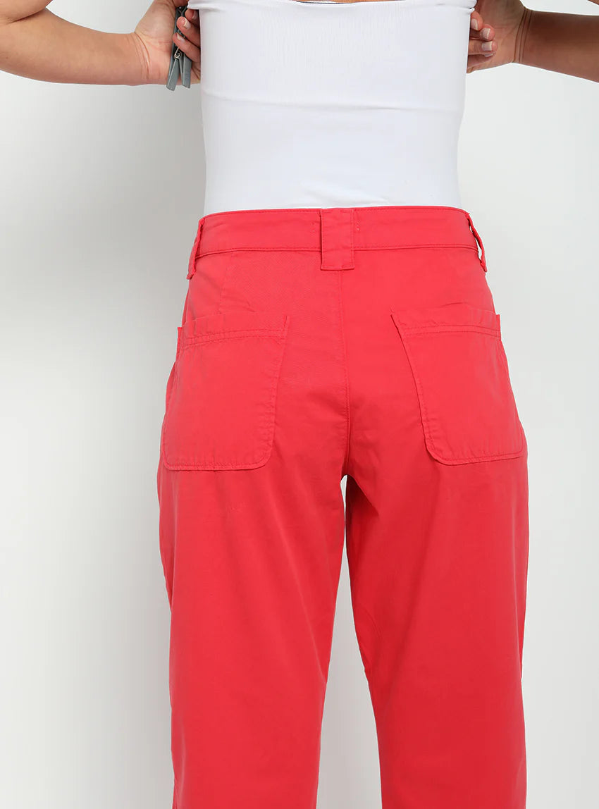 Pantalon femme taille haute rouge
