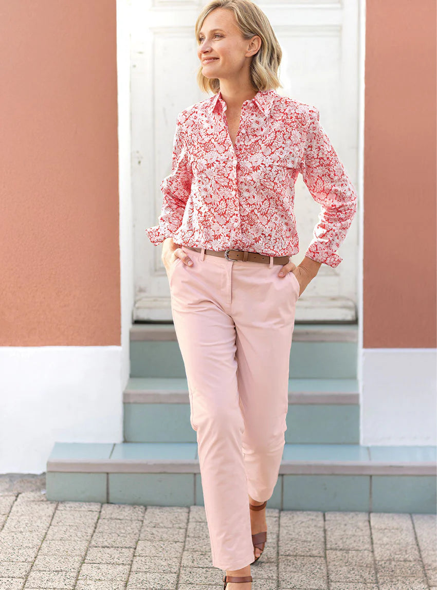 Pantalon chino femme en coton rose nacre