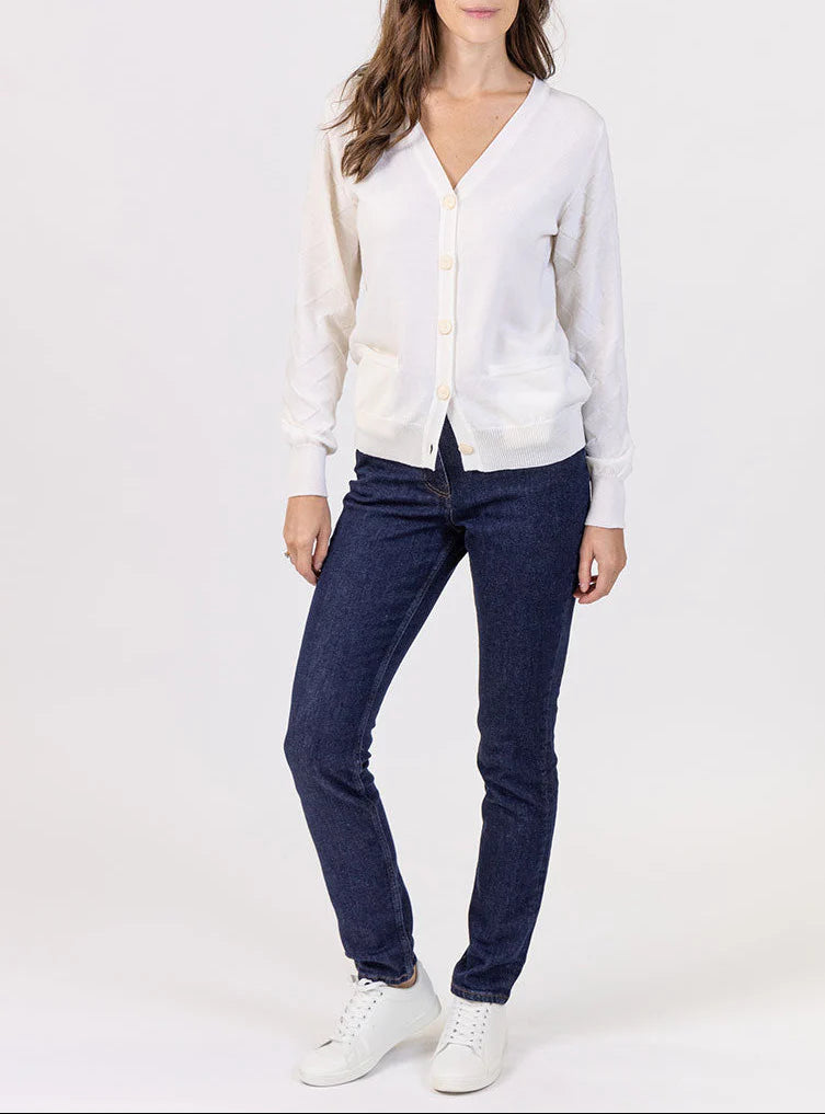 Gilet femme col V en laine mérinos blanc