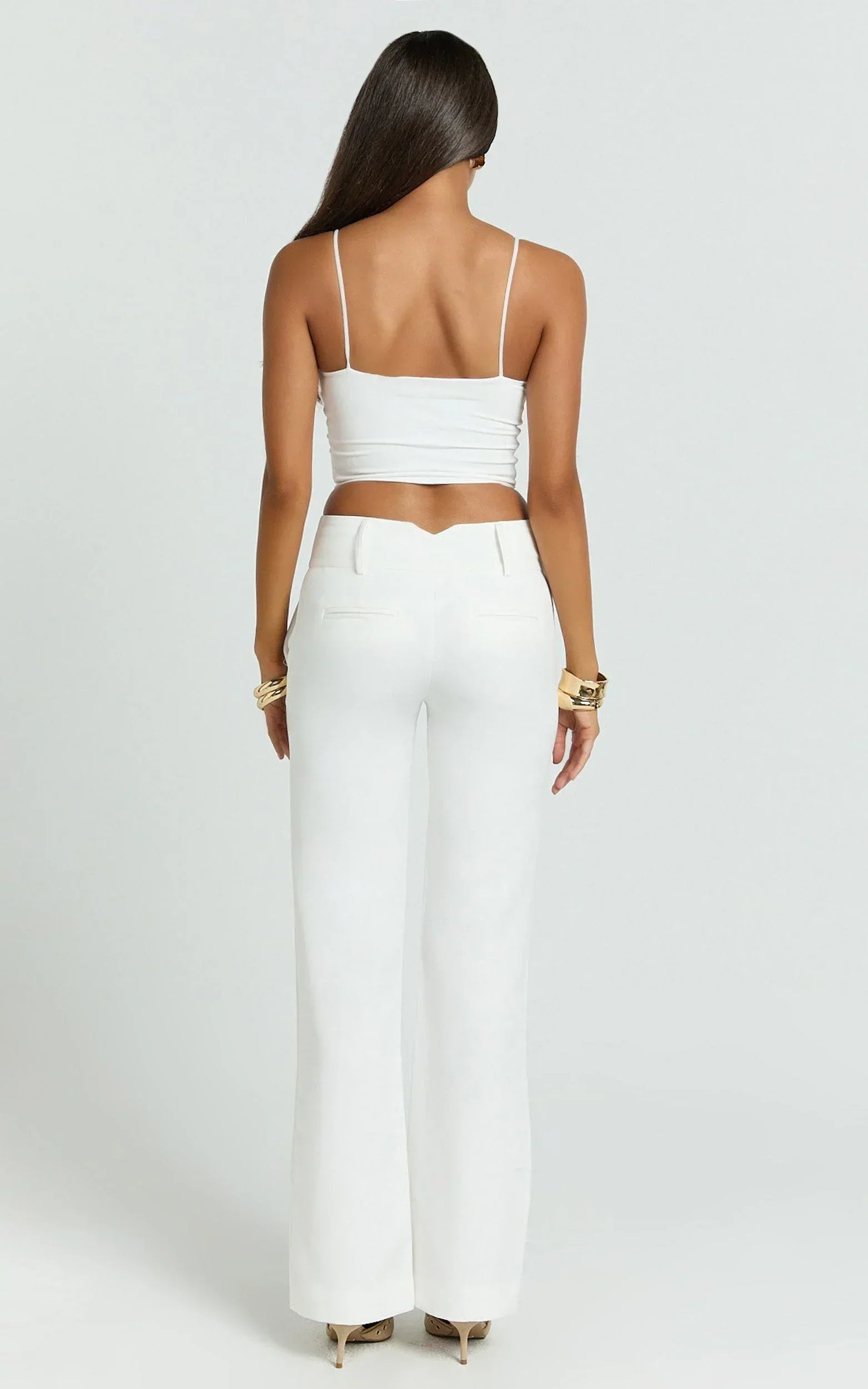 Elliot Pants - Mid Rise Pinstripe Bootleg Pants in Cream Plain