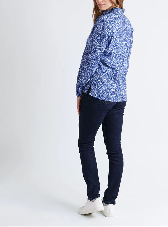 Chemisier femme coton fleurs bleues