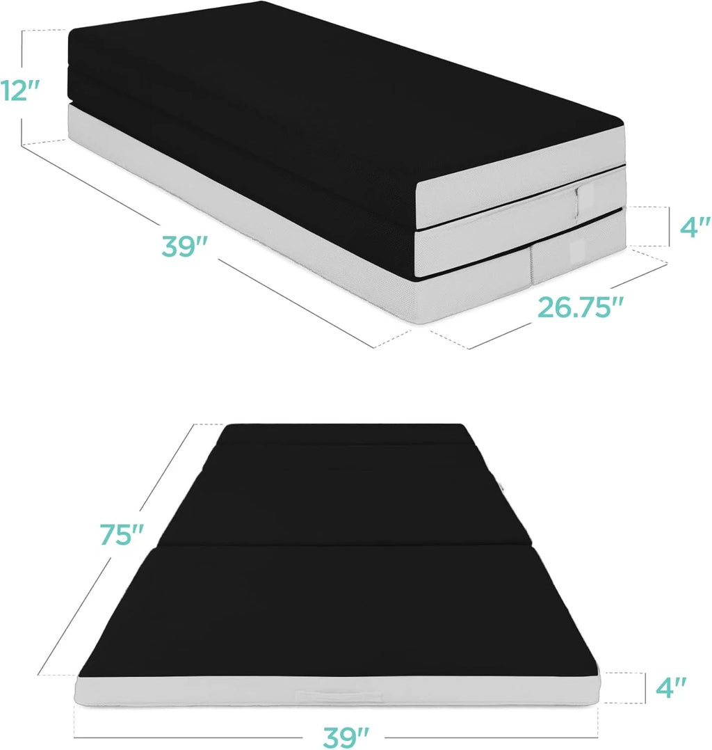 Best Choice Products 4in Portable Queen-Size Mattress, Tri-Fold Mattress for Camping, Guest, Toddler, Foam Plush w/Carry Case - Grey