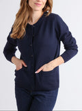 Cardigan femme en laine jersey épais Bleu Marine