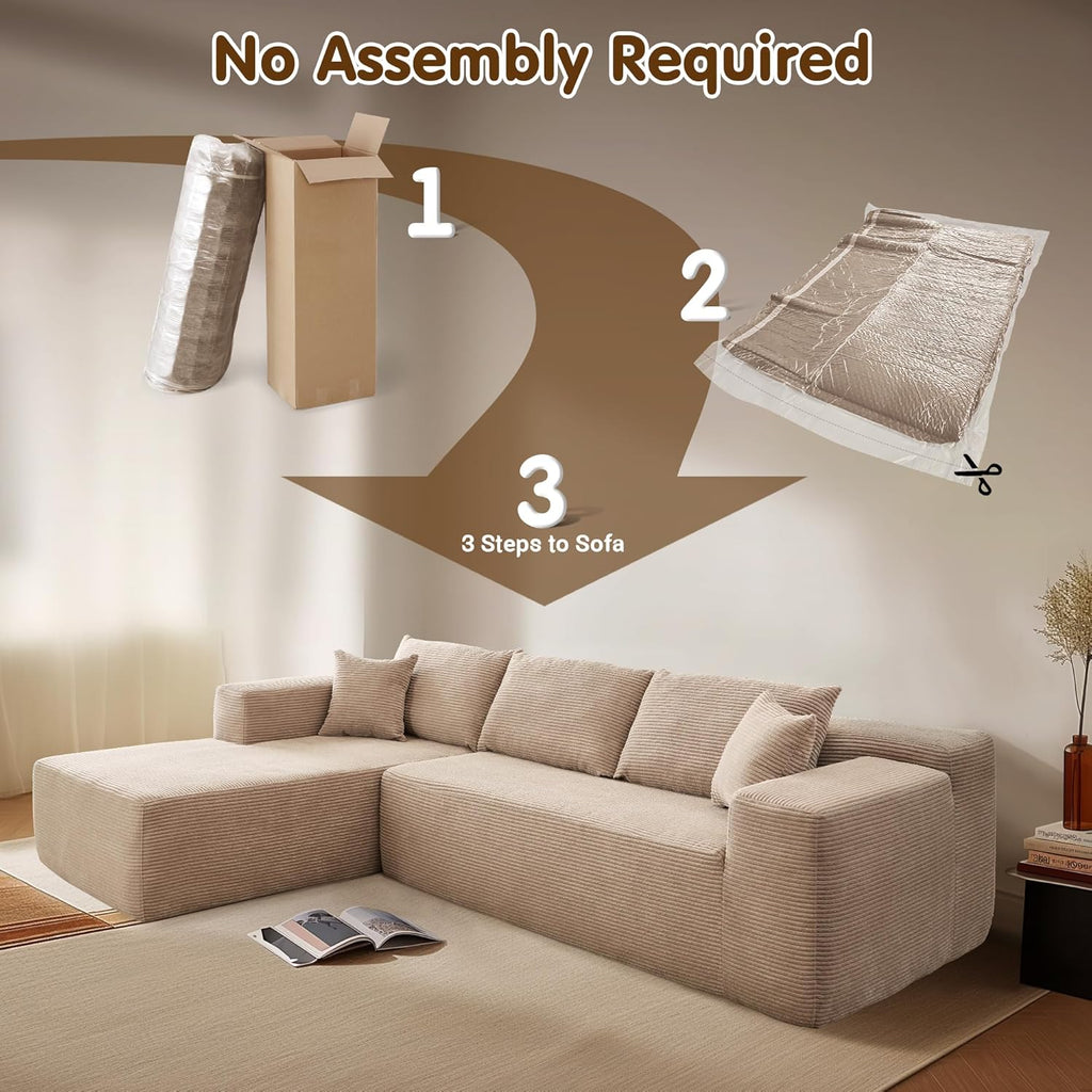 ovios 104 Cloud Sectional Couch with L-Shape Chaise,Modern Modular Sofa with Deep Seat, Upholstered Couches for Living Room Bedroom,No Assembly Required, Grey (Plush Corduroy Fabric)