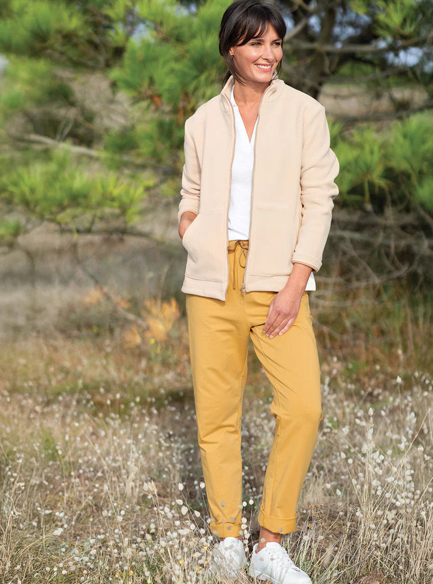 Pantalon femme molleton coton jaune miel