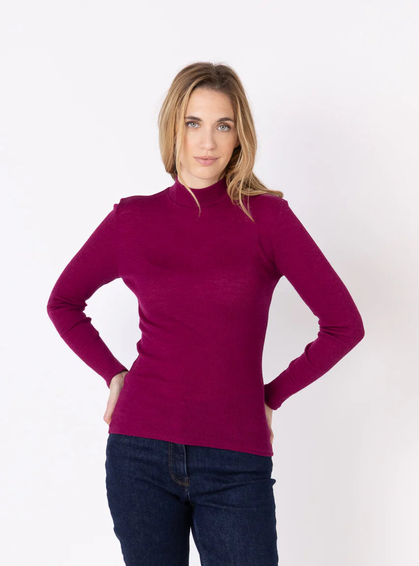 Pull chaussette femme col montant violet